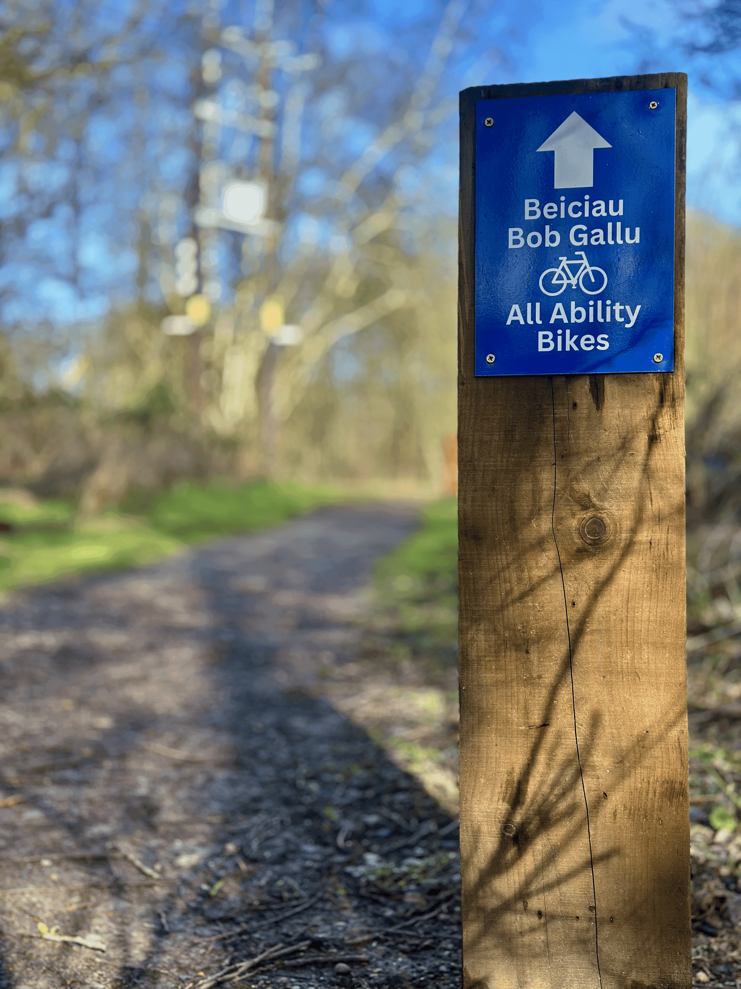Path with trees and park sign